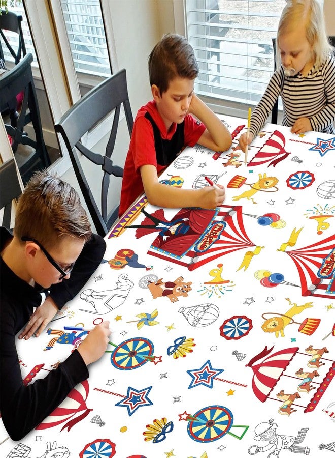 UNIIDECO Circus Carnival Coloring Tablecloth, Carnival Circus Party Decorations Coloring Activities Dispoasble Paper Painting Tablecloths Table Cover for Classroom Decor Birthday 54 x 108 in (1 Pack) - Image 5